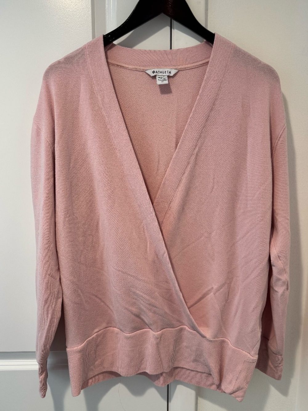 Athleta‎ Medium Pink Purana V-Neck Faux Wrap soft sweatshirt